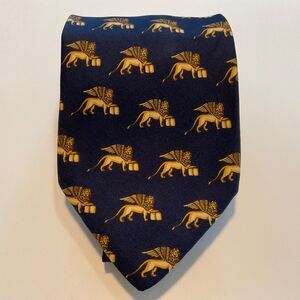 Fabris Venezia Men's Luxury Tie Silk Griffin Foulard 57.5” Navy / Gold